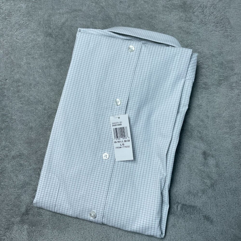 Calvin Klein Men's L Wrinkle-Free Checkered White Black Dress Shirt L1392 - Picture 4 of 8